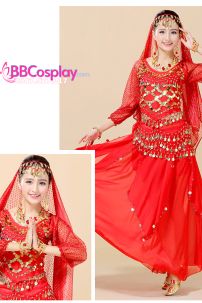 Đồ Cô Dâu Ấn Độ Đỏ Tay Dài Váy Nhọn