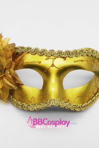 Mặt Nạ Nửa Mặt Trơn Viền Ren Có Hoa - Màu Vàng