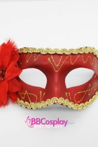 Mặt Nạ Nửa Mặt Trơn Viền Ren Có Hoa - Màu Đỏ