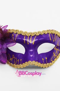 Mặt Nạ Nửa Mặt Trơn Viền Ren Có Hoa - Màu Tím