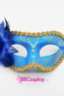 Mặt Nạ Nửa Mặt Trơn Viền Ren Có Hoa - Màu Xanh Nhạt