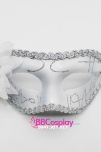 Mặt Nạ Nửa Mặt Trơn Viền Ren Có Hoa Màu Trắng Bạc