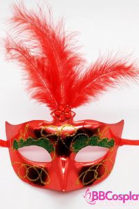 Mặt Nạ Nửa Trơn Có Lông Vũ - Màu Đỏ