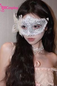 Mặt Nạ Nửa Mặt Ren Cài Bướm - Màu Bạc  Xám