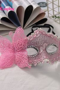 Mặt Nạ Nửa Mặt Ren Cài Bướm - Màu Hồng