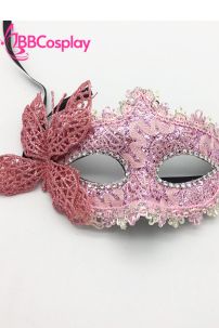 Mặt Nạ Nửa Mặt Ren Cài Bướm - Màu Hồng