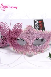 Mặt Nạ Nửa Mặt Ren Cài Bướm - Màu Hồng