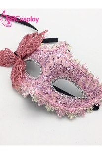 Mặt Nạ Nửa Mặt Ren Cài Bướm - Màu Hồng