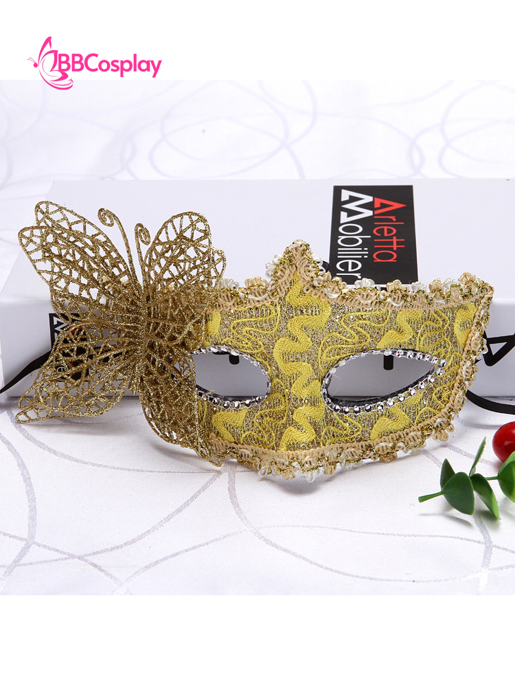 Mặt Nạ Nửa Mặt Ren Cài Bướm - Màu Vàng