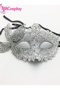Mặt Nạ Nửa Mặt Ren Bướm Bạc