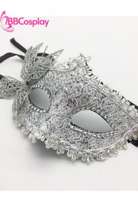 Mặt Nạ Nửa Mặt Ren Bướm Bạc