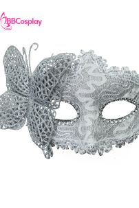 Mặt Nạ Nửa Mặt Ren Bướm Bạc