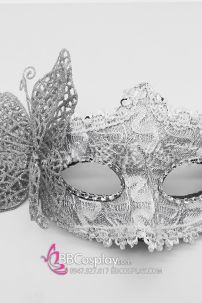 Mặt Nạ Nửa Mặt Ren Bướm Bạc