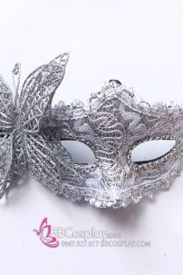 Mặt Nạ Nửa Mặt Ren Bướm Bạc