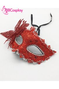 Mặt Nạ Nửa Mặt Ren Cài Bướm - Màu Đỏ