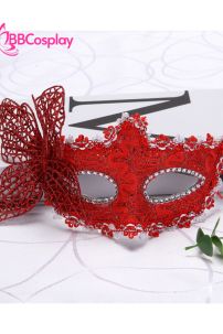 Mặt Nạ Nửa Mặt Ren Cài Bướm - Màu Đỏ