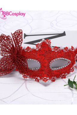 Mặt Nạ Nửa Mặt Ren Cài Bướm - Màu Đỏ