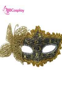 Mặt Nạ Nửa Mặt Ren Cài Bướm - Màu Đen Vàng