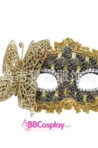 Mặt Nạ Nửa Mặt Ren Cài Bướm - Màu Đen Vàng