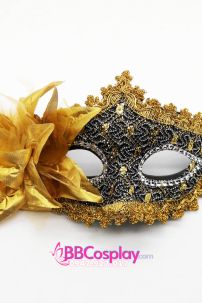 Mặt Nạ Nửa Mặt Ren Cài Hoa - Màu Đen Vàng