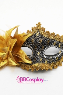 Mặt Nạ Nửa Mặt Ren Cài Hoa - Màu Đen Vàng