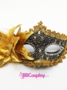 Mặt Nạ Nửa Mặt Ren Cài Hoa - Màu Đen Vàng