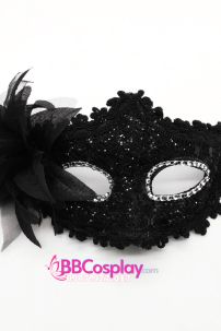 Mặt Nạ Nửa Mặt Ren Cài Hoa - Màu Đen