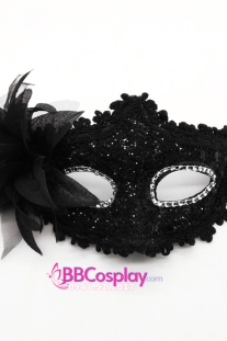 Mặt Nạ Nửa Mặt Ren Cài Hoa - Màu Đen