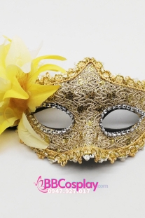 Mặt Nạ Nửa Mặt Ren Cài Hoa - Màu Vàng
