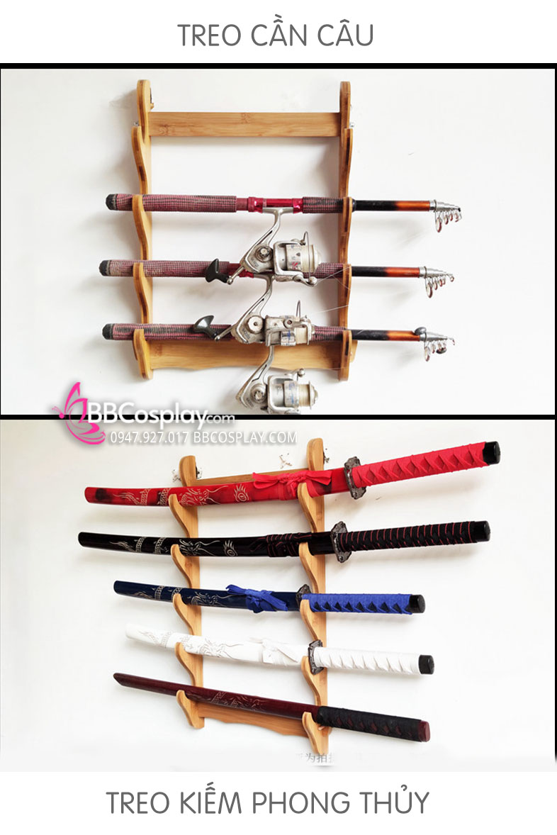 Giá Để Kiếm Gỗ Treo Tường 4 Tầng