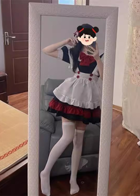 Đồ Nàng Hầu Maid Đen Đỏ Tạp Dề Trắng