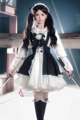 Đồ Nàng Hầu Maid Đen Trắng Tay Dài Phong Cách Lolita