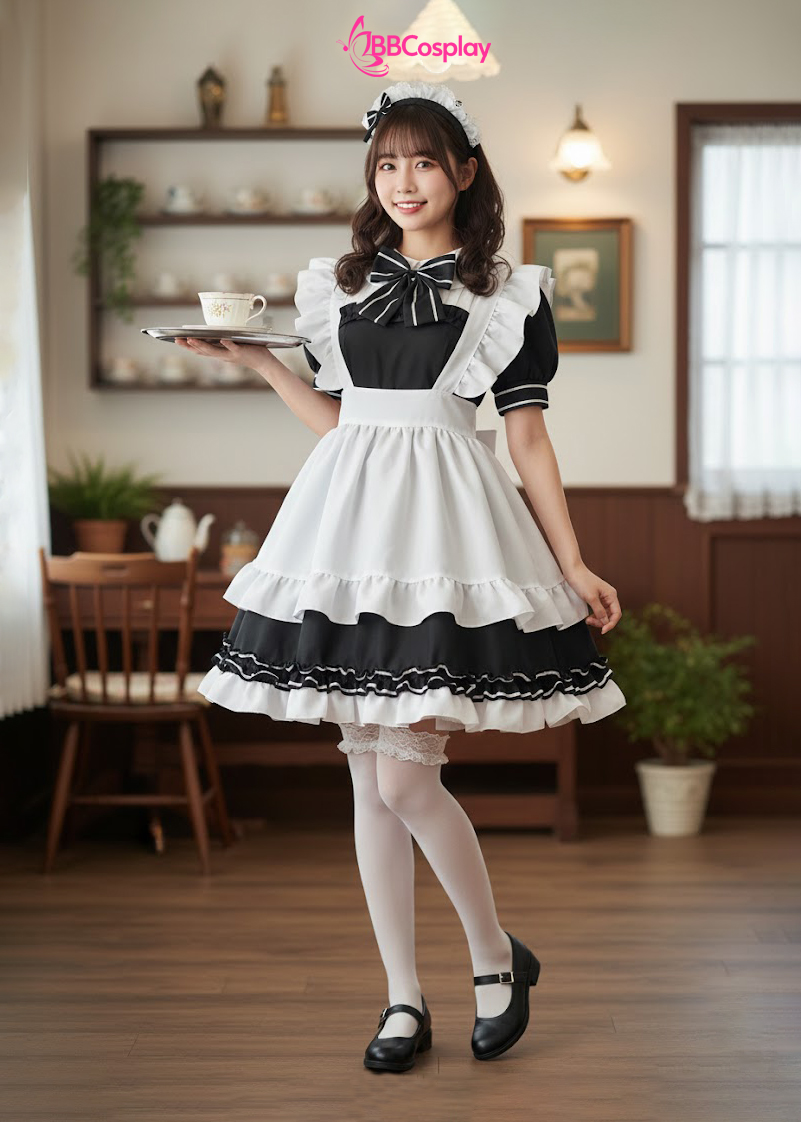 Đồ Nàng Hầu Maid Đen Tạp Dề Trắng