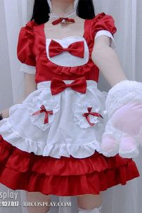 Trang Phục Nàng Hầu Maid Đỏ Tạp Dề Trắng