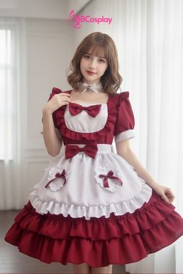 Đồ Nàng Hầu Maid Đỏ Tạp Dề Trắng