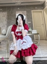 Đồ Nàng Hầu Maid Đỏ Tạp Dề Trắng Kèm Nhiều Nơ