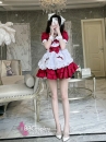 Đồ Nàng Hầu Maid Đỏ Tạp Dề Trắng Kèm Nhiều Nơ