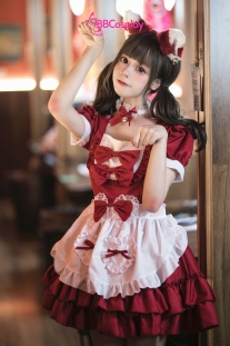 Đồ Nàng Hầu Maid Đỏ Tạp Dề Trắng Kèm Nhiều Nơ