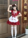 Đồ Nàng Hầu Maid Đỏ Tạp Dề Trắng Kèm Nhiều Nơ