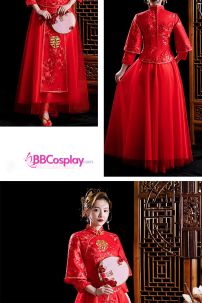 Hỷ Phục Tân Nương Đơn Giản - Thêu Hỷ Vàng Trên Áo