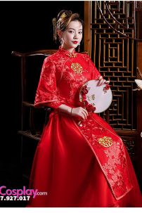 Hỷ Phục Tân Nương Đơn Giản - Thêu Hỷ Vàng Trên Áo