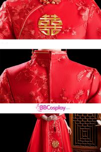 Hỷ Phục Tân Nương Đơn Giản - Thêu Hỷ Vàng Trên Áo