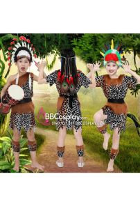 Trang Phục Thổ Dân Da Beo Cho Bé Gái Viền Lông