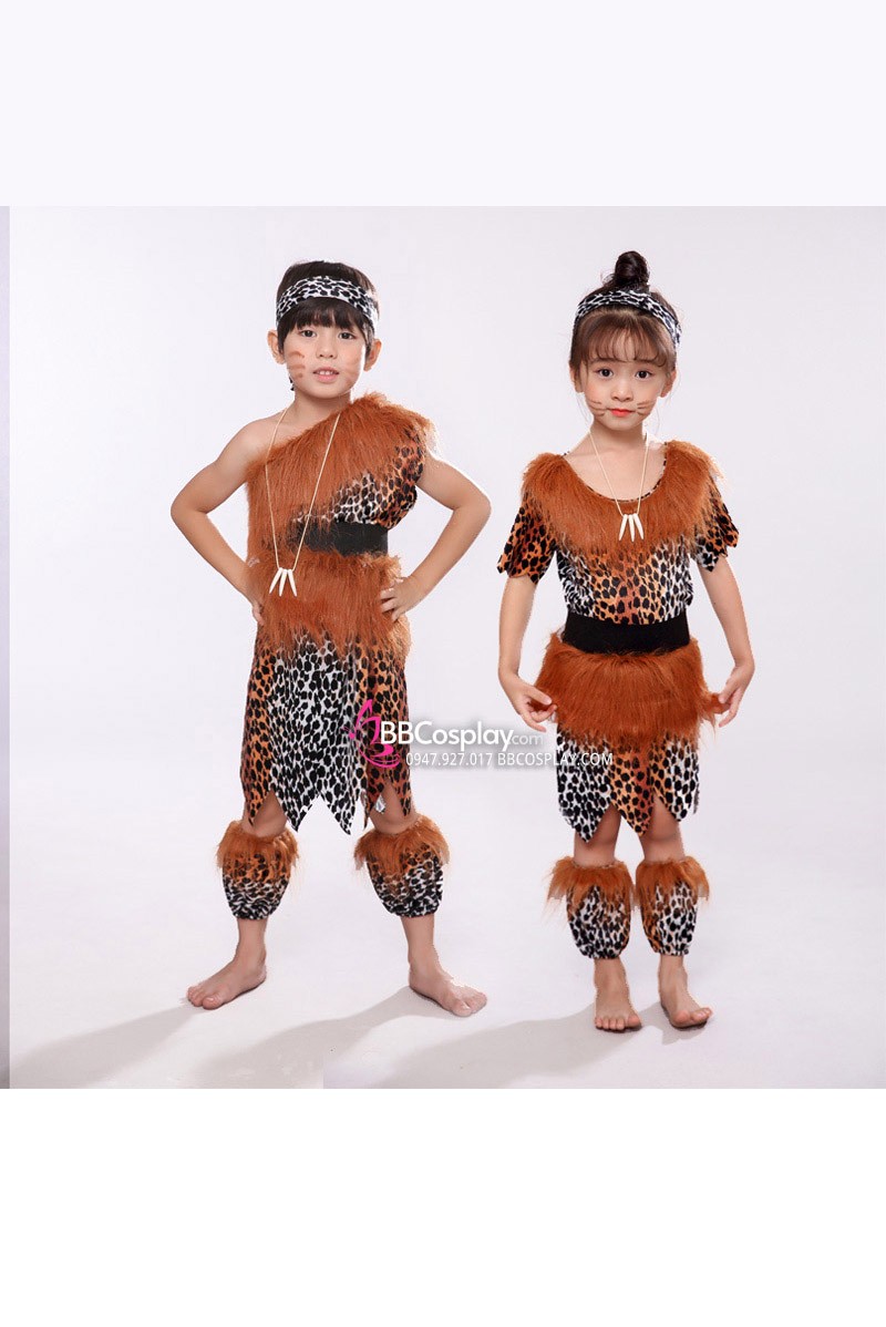 Đồ Thổ Dân Da Beo Cho Bé Gái Viền Lông