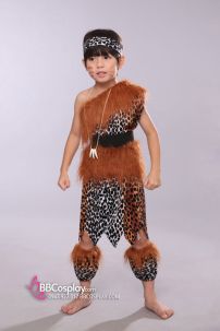 Trang Phục Thổ Dân Da Beo Cho Bé Trai Viền Lông Vai Chéo