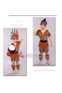 Trang Phục Thổ Dân Da Beo Cho Bé Trai Viền Lông Vai Chéo