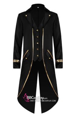 Áo Vest Trắng Đuôi Tôm Kiểu Gothic Viền Vàng