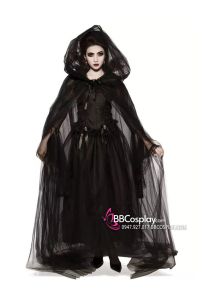 Đồ Nữ Phù Thủy Đen Có Choàng Voan Màu Đen
