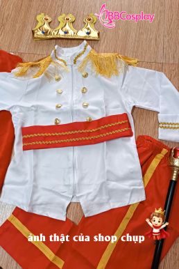 Trang Phục Hoàng Tử Anh Quốc Cho Bé - Áo Trắng Choàng Đỏ