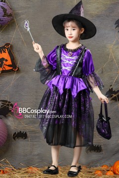 Trang Phục Cô Phù Thủy Bé Gái - Màu Tím